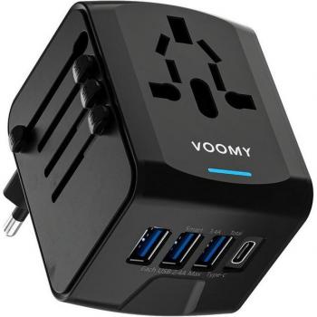 Adaptador de Viaje Universal Voomy - 170+ Países - 3 USB-A y 1 USB-C - Compacto y Plegable