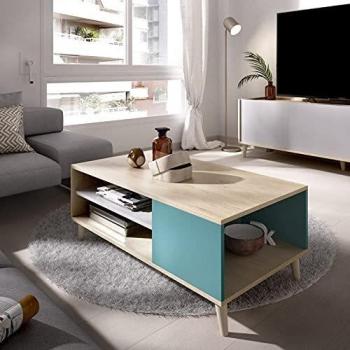 Rimobel Nova Mesa de Centro, Melamina, Natural/Esmeralda/Gris, Normal
