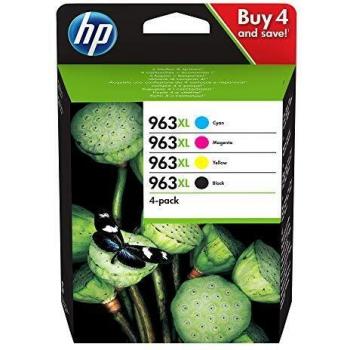 HP 963XL 3YP35AE, Negro, Cian, Magenta y Amarillo, Cartuchos de Tinta de Alta Capacidad Originales, Pack de 4, compatible con impresoras de inyección de tinta HP OfficeJet Pro Series 9010 y 9020