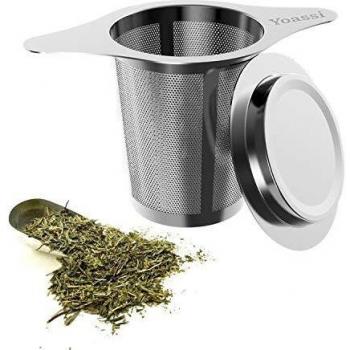 Yoassi Infusor, Colador para Té/Filtro para Té, con Tapa y Solapas Anchas, de Acero Inoxidable 304, Perfecto para Tazas de Té.