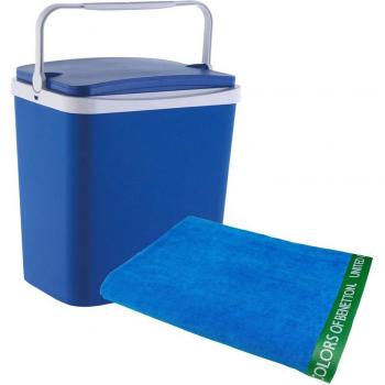 CAMPOS Nevera Rígida 29 Litros + Toalla de Playa Azul 100% Algodón 380gsm