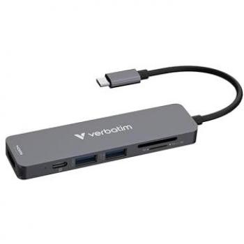Verbatim USB-C 6-Port Multiport Hub with HDMI, SD/microSD Card Slots, and 100W Power Delivery