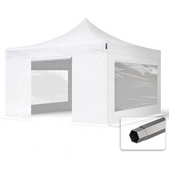 Carpa Plegable 4x4 m Premium Acero 40 mm, PVC 800 Ignífugo, Laterales con Ventanas Panorámicas, Blanca