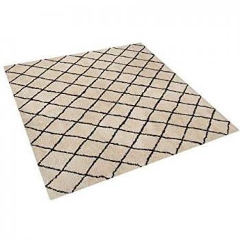 Alfombra Shaggy Beige y Negro 200 x 200 cm con Patrón Geométrico Moderno