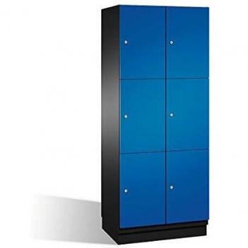 Armario de compartimentos bajo llave C+P Cambio, 3 secciones, puertas de acero, color negro y azul enziano, 800 mm de ancho