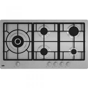 Beko Piano de Cottura a Gas 90 cm 5 Fuegos Acero Inoxidable con Wok HIML95225SXE
