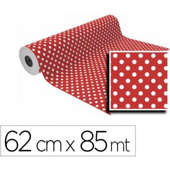 Bobina de papel de regalo 62 cm rojo con puntos blancos