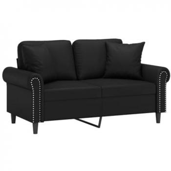 vidaXL 2-Seater Sofa with Decorative Cushions Black 120 cm Faux Leather