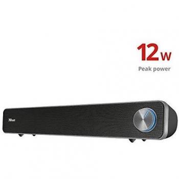 Trust Arys Barra de Sonido para PC/Ordenador Portátil, 12 W, Alimentación USB, 3,5 mm Jack, Altavoces PC para Computadora, Móvil, Tablet, TV - Negro