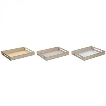 Bandeja de Aperitivos Shabby Chic DKD Home Decor 3 Piezas Madera MDF Azul Rosa Amarillo 40 x 30 x 5 cm