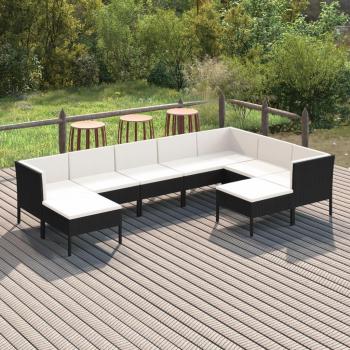 9-Piece Black Poly Rattan Garden Lounge Set with Cushions