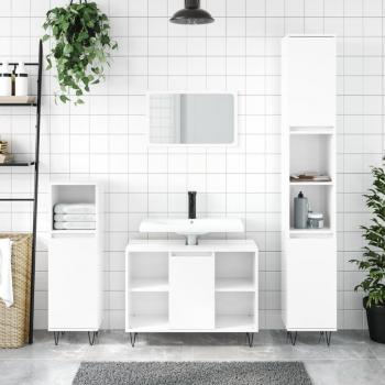 Juego de muebles de baño 3 piezas blanco pulido madera multicapa con acabado brillante y diseño en madera contrachapada