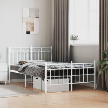 Cama de metal blanco con cabecero y estribo pediátrico 120x190 cm