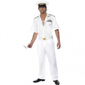 Smiffy'S 32896L Disfraz De Capitán De Top Gun Con Camisa, Pantalón Y Sombrero, Blanco, L - Tamaño 42-44