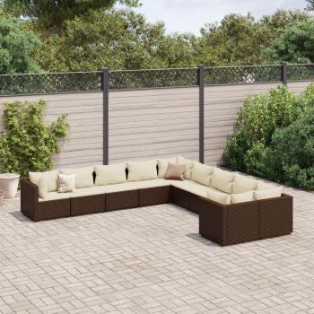 10-Piece Brown Poly Rattan Garden Sofa Set with Cushions