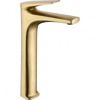 Grifo Monomando de Lavabo Alto Delos Imex - Mezclador de Agua Fría y Caliente, Ahorro de Agua, Color Oro Cepillado