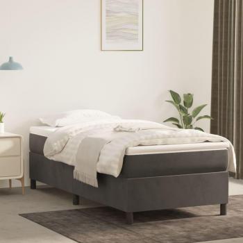 Cama box spring blanda con colchón de terciopelo gris oscuro 90x200 cm