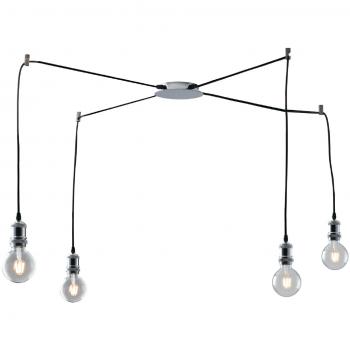 Plafón colgante de 4 luces en aluminio cromado con cable de tejido, 250 cm
