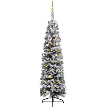 Árbol de Navidad artificial estrecho con LEDs y bolas verde 240 cm