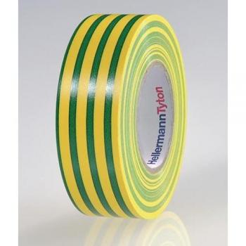 Cinta aislante de PVC HellermannTyton 710-00157, color verde/amarillo, dimensiones 19mm x 20m, grosor 0.15mm, multiusos para aislamiento, protección, fijación y
