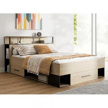 Cama con compartimentos 140 x 190 cm + Somier - Color Natural y Negro - NOALIA