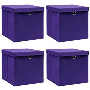 vidaXL Fabric Storage Boxes with Lids - 4 pcs, Purple, 32x32x32 cm
