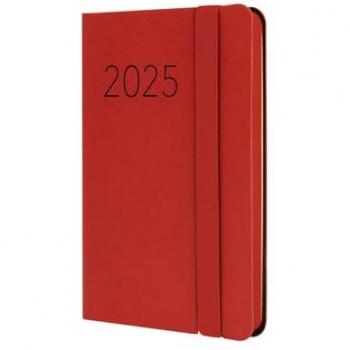Agenda Finocam FLEXI Rojo Mini 8,2 x 12,7 cm 2025 Lisa - Agenda encuadernada año 2025 Flexi Lisa F2-82x127 mm semana vista horizontal multilingüe