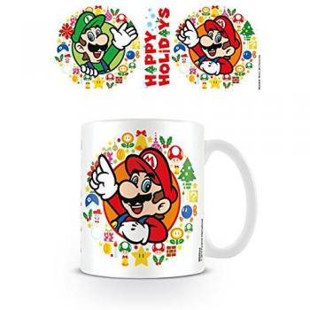 Nintendo Super Mario Bros. Felices Fiestas Taza de café, Cerámica, Multicolor, 7,9 x 11 x 9,3 cm