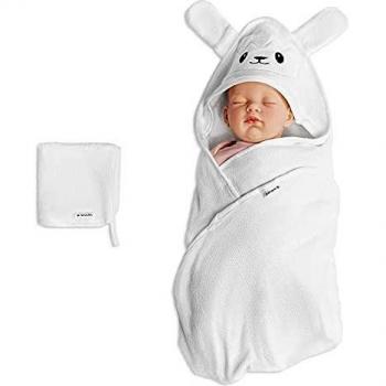 Navaris Toalla bebé con capucha - Set 1x poncho de baño hecho de bambú y 1x paño para niño recién nacido 0-12 M - Certificado Oeko-Tek - Oveja