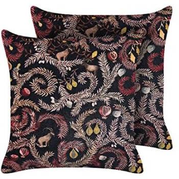 Set de 2 Cojines Decorativos de Algodón Negro y Rosa con Motivo Botánico, 45 x 45 cm, Estilo Moderno Glamour