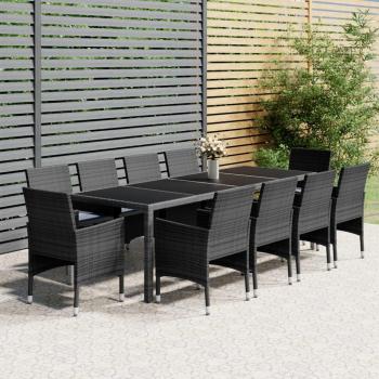 Juego de comedor de jardín 11 piezas en Polyrattan gris