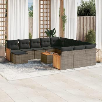 13-Piece Grey Poly Rattan Garden Sofa Set with Cushions
