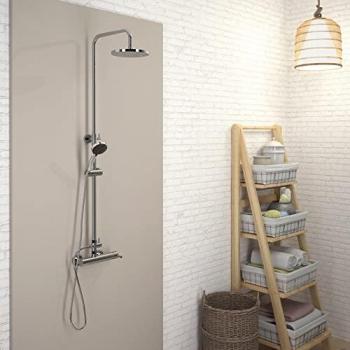 Columna Ducha Monomando Mezcladora Rociador Extraplano 300 mm Inox con Flexo PVC y Maneral Aroha 3 Funciones Cromo GALINDO Theo City 86450302