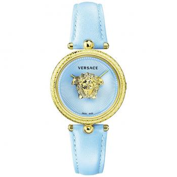 Versace Blue Leather Gold Steel Watch for Women, Multicolor, Size: ONE SIZE