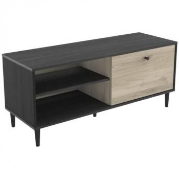 Mesa de TV Arty 110 cm en color roble Kronberg y negro, estilo industrial con 1 puerta y 2 estantes abatibles