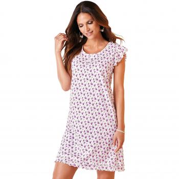 VENCA Camisón Estampado Escote Redondeado con Tapeta Frontal y Botones de FA - 012894,Crudo Estampado,S