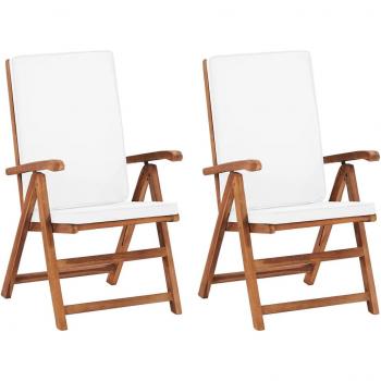 Sillas de jardín reclinables con almohadas 2 piezas de madera maciza de teca crema