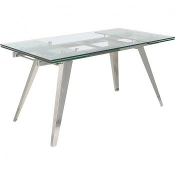 Mesa Comedor Extensible Angel Cerdá 1005C, Cristal y Acero Inoxidable, Acero Cromado, Dimensiones: 160/240 x 90 x 75 cm