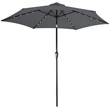 Sombrilla LED Solar Antracita Ø300cm con Manivela Inclinable y Protección UV 80+