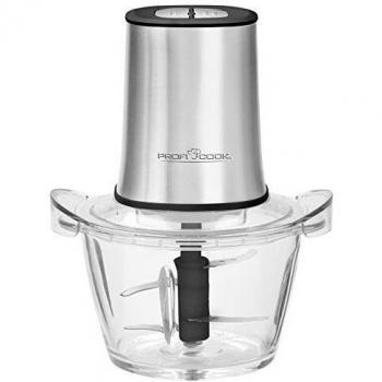 Proficook MZ 1150 Picadora Eléctrica Multifunción, Trituradora, 2 Velocidades, 2 o 4 Cuchillas ajustables de Acero Inoxidable, Pica, Trocea, Tritura, Pulveriza, Capacidad 1 Litro, Bol de Vidrio resis
