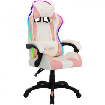 Sillón giratorio para ordenador y oficina con LED RGB rosa y polipiel rosa