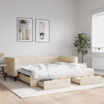 Sofá Cama Nido Extraíble con Cajones de Tela Color Crema 100x200 cm
