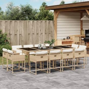 13-Piece Beige Poly Rattan Garden Dining Set with Cushions