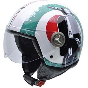 NZI 3D Vintage II Supercinquantotto Casco de Moto, Rojo/Blanco/Verde Mix Bandera Italiana y Detalle de Moto, XS