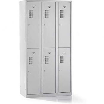 Taquilla Amsterdam Eurokraft Basic Doble, 3 Compartimentos, Ancho 900 mm, 6 Estantes, Gris Claro