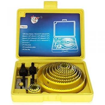 ValueHall 18 Piezas Sierra de Corona Perforadora, Juego de Corona con Usillos Mandriles Placa de Instalación para Escayola Madera Yeso Plástico y Tubería PVC V7041-6