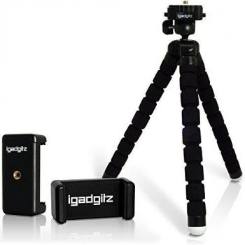 igadgitz Negro Ligera Grande Flexibles Mini Trípode Portátil con Smartphone Soporte Adaptador para Apple iPhone 6 6S 4.7 5 5S 4HD 4S