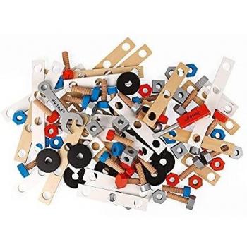 Janod - Brico'Kids - Cubilete con 50 Piezas, en Madera, Juego de Construcción E Imitación, 5 Esquemas Incluidos, Desarrollo de La Motricidad Fina y de La Creatividad - Desde Los 3 Años, J06480