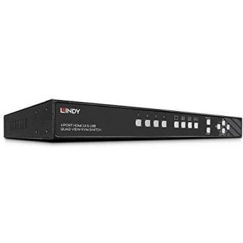 Lindy 4-Port HDMI 4K Quad View KVM Switch Pro with Rack Mount Capability