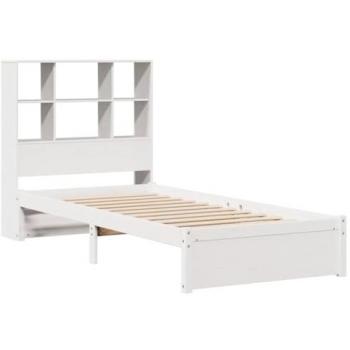 Cama con estantería sin colchón de madera maciza blanca 100x200 cm